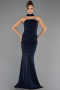 Lacivert Straplez Yaka Peplum Uzun Balık Abiye Elbise ABU6575