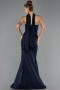 Lacivert Straplez Yaka Peplum Uzun Balık Abiye Elbise ABU6575