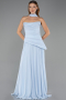 Buz Mavisi Straplez Peplum Kesim Uzun Şifon Abiye Elbise ABU5763