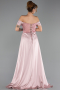 Pudra Kayık Yaka Kuyruklu Uzun Boncuklu Abiye ABU6329