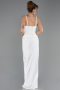Ekru Kare Yaka Drapeli Uzun Saten Abiye Elbise ABU6649