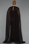 Kahve Straplez Pelerinli Uzun Boncuklu Büyük Beden Abiye ABU6545