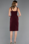 Bordo Askılı Kemerli Midi Davet Elbisesi ABK2688