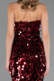 Bordo Halter Yaka Midi Pullu Abiye Elbise ABU6676
