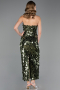 Haki Halter Yaka Midi Pullu Abiye Elbise ABU6676