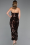 Kahve Halter Yaka Midi Pullu Abiye Elbise ABU6676