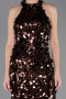 Kahve Halter Yaka Midi Pullu Abiye Elbise ABU6676