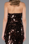 Kahve Halter Yaka Midi Pullu Abiye Elbise ABU6676