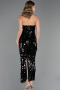 Siyah Halter Yaka Midi Pullu Abiye Elbise ABU6676