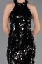 Siyah Halter Yaka Midi Pullu Abiye Elbise ABU6676
