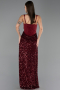 Bordo Balenli Kare Yaka Uzun Pullu Abiye Elbise ABU6650