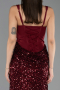 Bordo Balenli Kare Yaka Uzun Pullu Abiye Elbise ABU6650