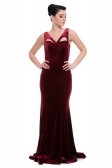 Uzun Bordo Kadife Abiye Elbise C3294
