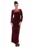 Bordo Kadife Uzun Abiye Elbise T2293