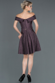 Mor Kayık Yaka Kemerli Mezuniyet Elbisesi ABK441