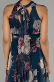 Mavi Uzun Çiçekli Abiye Elbise ABU674
