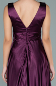 Mürdüm Bacak Dekolteli Saten Uzun Abiye Elbise ABU1737