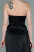 Siyah Uzun Straplez Üstü Drapeli Bacak Dekolteli Abiye Elbise ABU361