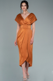 Orange Kruvaze Yaka Midi Saten Davet Elbisesi ABK1107