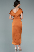 Orange Kruvaze Yaka Midi Saten Davet Elbisesi ABK1107