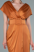 Orange Kruvaze Yaka Midi Saten Davet Elbisesi ABK1107