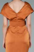 Orange Kruvaze Yaka Midi Saten Davet Elbisesi ABK1107