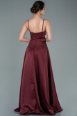 Bordo İp Askılı Bel Kemerli Saten Uzun Abiye ABU2375