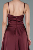 Bordo İp Askılı Bel Kemerli Saten Uzun Abiye ABU2375