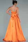 Orange İp Askılı Bel Kemerli Saten Uzun Abiye ABU2375