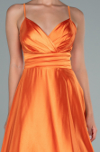 Orange İp Askılı Bel Kemerli Saten Uzun Abiye ABU2375