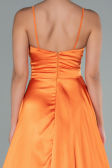 Orange İp Askılı Bel Kemerli Saten Uzun Abiye ABU2375