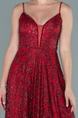Bordo İp Askılı Uzun Simli Abiye Elbise ABU2551