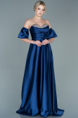 Lacivert Straplez Göğsü Taşlı Uzun Saten Abiye ABU2614