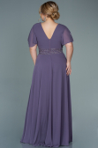Lavanta Kısa Kol Şifon Uzun Büyük Beden Abiye ABU2755