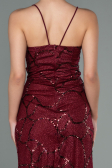 Bordo Degaje Yaka Pullu Uzun Abiye Elbise ABU2803