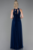 Lacivert Halter Yaka Uzun Abiye Elbise ABU3252
