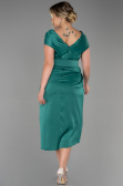 Yeşil Kısa Kol Midi Saten Büyük Beden Abiye ABK1499