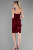 Bordo Askılı Pul Payet Kısa Abiye ABK1541