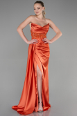 Orange Straplez Drapeli Uzun Saten Abiye ABU3376