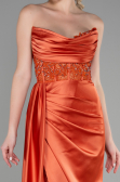 Orange Straplez Drapeli Uzun Saten Abiye ABU3376
