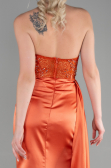 Orange Straplez Drapeli Uzun Saten Abiye ABU3376