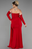 Kırmızı Kedi Kulağı Straplez Uzun Büyük Beden Abiye ABU3352