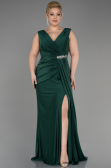 Zümrüt Yeşili Bacak Dekolteli Uzun Büyük Beden Abiye ABU3737