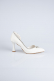 Ekru Taşlı Saten Stiletto Abiye Ayakkabı MJ8008