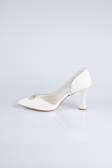 Ekru Taşlı Saten Stiletto Abiye Ayakkabı MJ8008