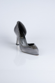 Platin Taşlı Saten Stiletto Abiye Ayakkabı MJ8008