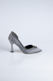 Platin Taşlı Saten Stiletto Abiye Ayakkabı MJ8008