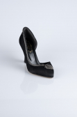 Siyah Taşlı Saten Stiletto Abiye Ayakkabı MJ8008