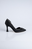 Siyah Taşlı Saten Stiletto Abiye Ayakkabı MJ8008