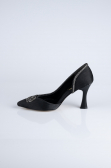 Siyah Taşlı Saten Stiletto Abiye Ayakkabı MJ8008